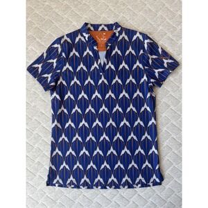 Oahu Golf Shirt Womens Small Blue White Orange Pattern Performance UPF 50 Polo